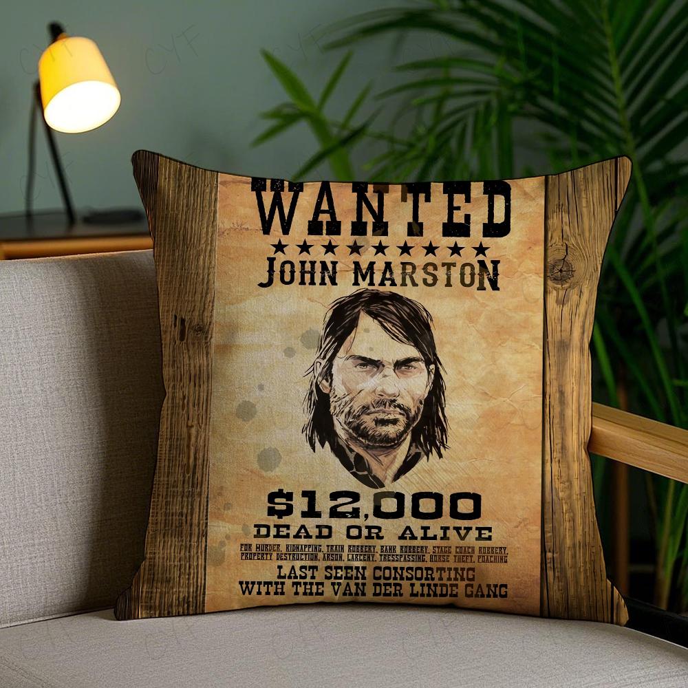 Red Dead R-Redemption 2 Game Anime Pillow Case Anti-Dustmite Pillowcase Invisible Zipper Silky Short Plush Sofa Cushion Cover