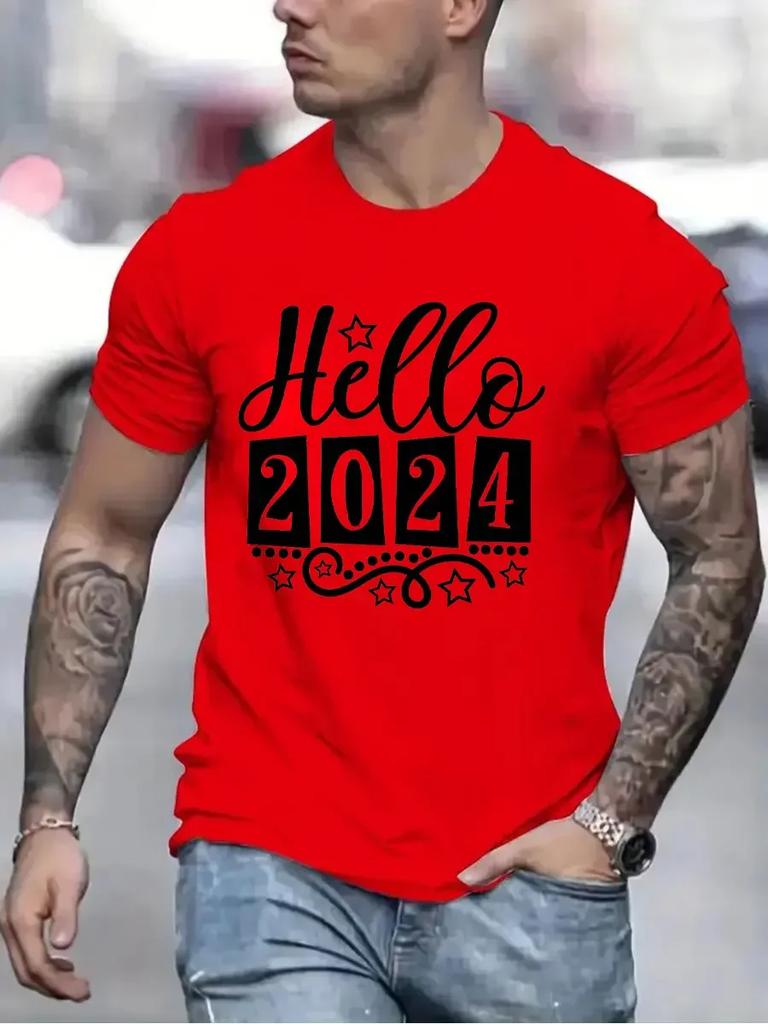 Hallo 2024 Herren Marken T-Shirts Lustig Frohes Neues Jahr 2024 Grafik Hip Hop Damen Herren T-Shirts Streetwear Ulzzang Harajuku T-Shirt