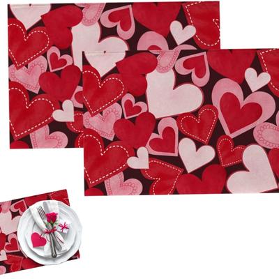 Valentine's Day Heat-Resistant Mat, Red And Heart Pattern Kitchen Dishwashing Mat, Linen Absorbent Coffee Bar Mat, Heat-Resistant Countertop Protector