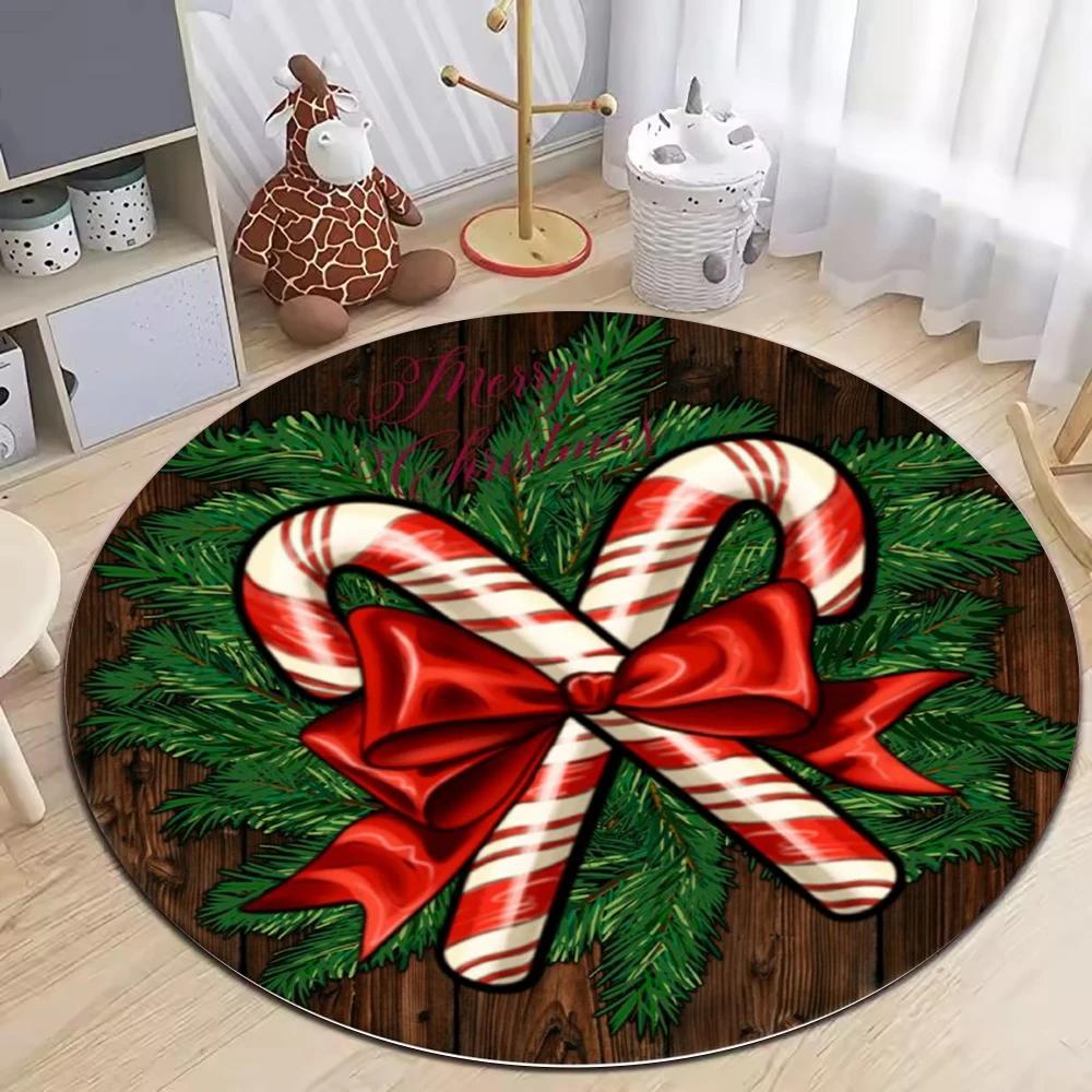 Christmas Circular Carpet Anti-Slip Living Room Floor Mat Bedroom Area Floor Pad Merry Christmas Home Decoration