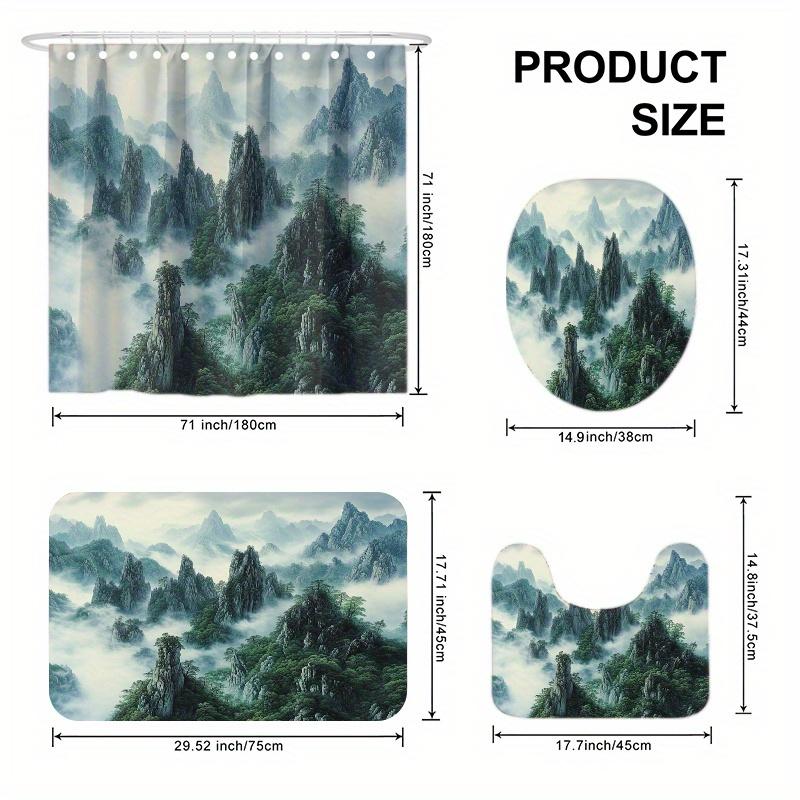 4pcs Majestic Cloud Sea Mountain Print Shower Curtain Set, Bathroom Decor Kit Includes Shower Liner, Non-Slip Mat, Toilet Cove