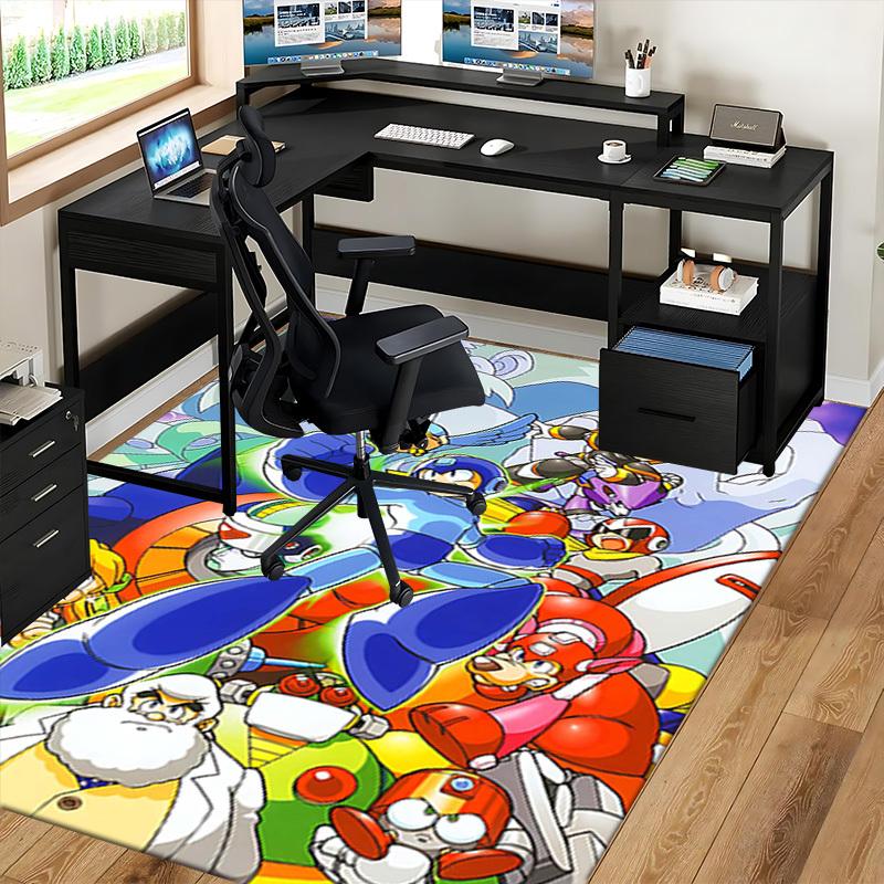 1pc Mega Man Anime Cartoon Design Office Chair Mat Non-Slip Carpet for Home Decor, Living Room, Bedroom, Game Room - Perfect Gift for Fans!Y076