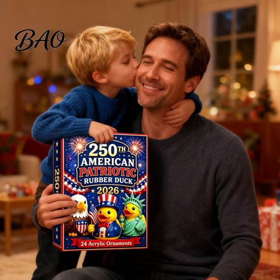 Acrylic Surprise Gift Boxes 2026 USA 250th Anniversary Rubber Duck Advent Calendar, 24-Day Patriotic Countdown Creative Holiday Kit Collection Box, 2D