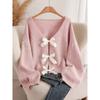 Design bow knitted cardigan autumn and winter new loose versatile lazy style knitted sweater