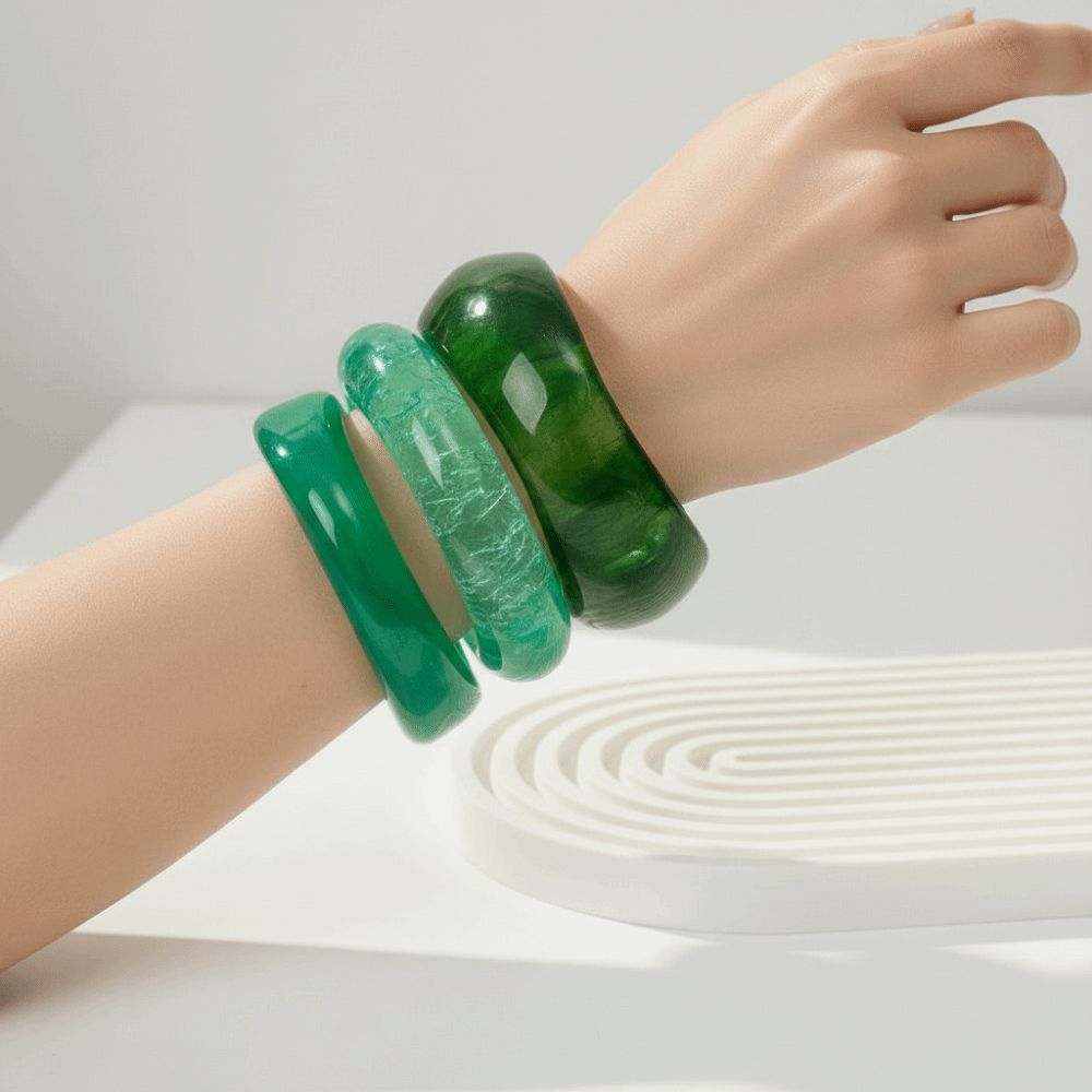 Retro-Armbänder Durchscheinende Harz-Armreifen Farbverlauf Marmoriertes Acryl-Armbänder 3-teiliges Set Unregelmäßige Klobige Armreifen Y2K-Liebhaber