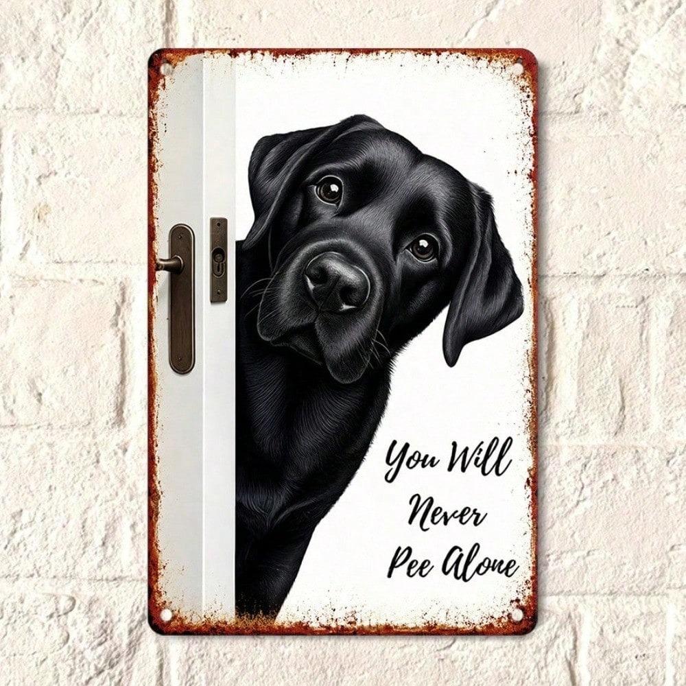 1PC You Will Never Walk Alone Vintage Tin Sign, Black Lab Dog Art, Sturdy Metal Plaque for Dog Lovers Home Decor