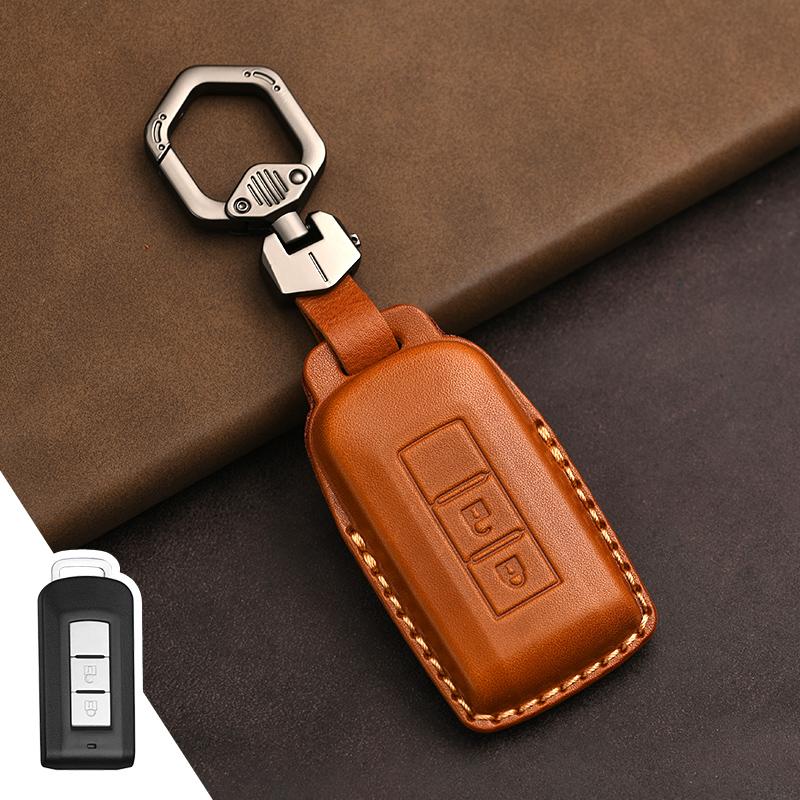 Genuine Leather Protector for Mitsubishi Lancer 10 Outlander Ex Asx Rvr Eclipse Cross Pajero Sport L200 Key Case Cover Fob