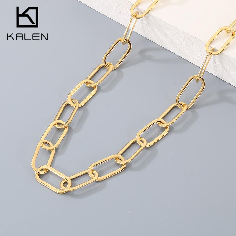 Kalen Stainless Steel Paperclip Chain Necklace for Men 10MM Gold Color Metal Accessory Adjustable Minimalist Fashion Jewelry