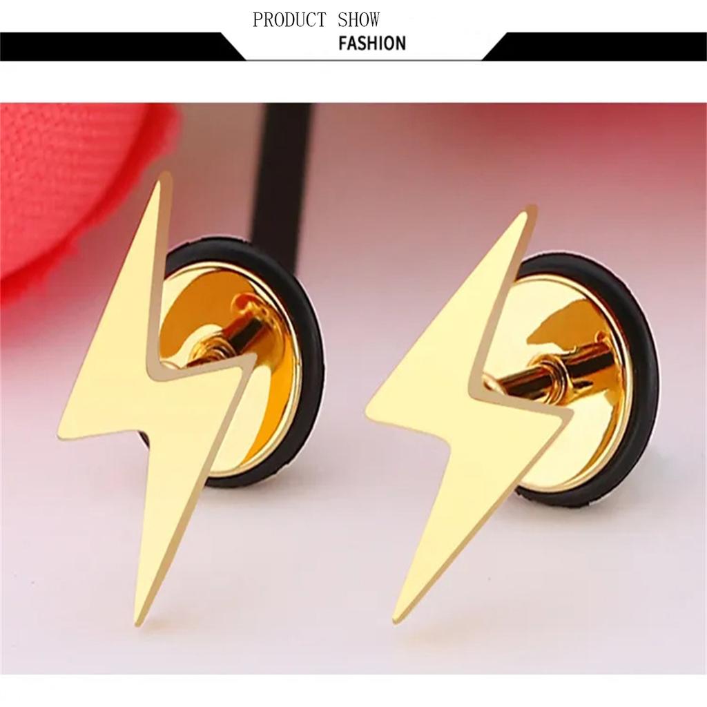 2Pcs 16G Stainless Steel Lightning Bolt Stud Earrings Unisex High Polished Flat Back Cartilage Tragus Helix Jewelry