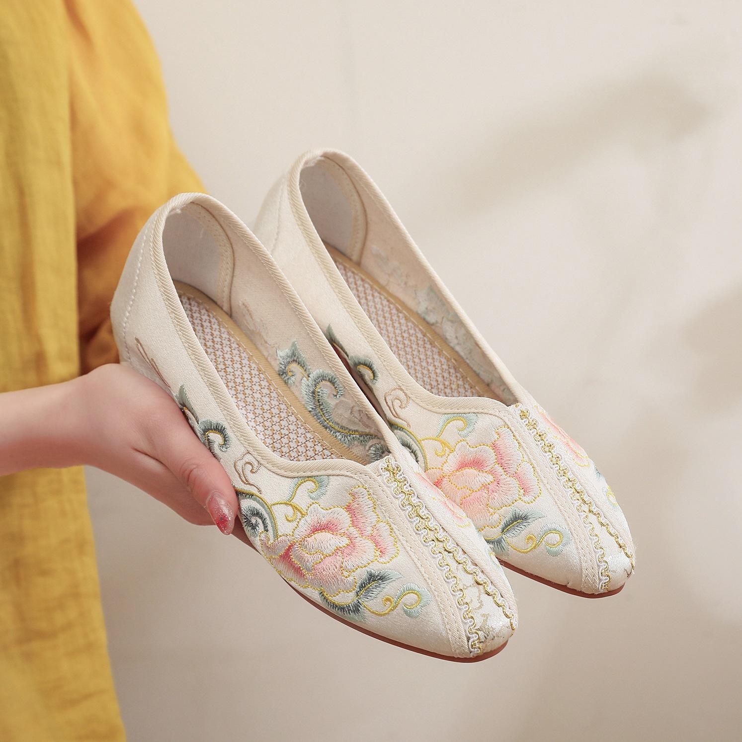 

Lingyue 2024 Весна Женские Ретро Вышитые Повседневные Туфли - Этнический Стиль, Мягкая Подошва, Дизайн Старого Пекина 39 бежевый