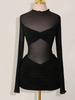 European and American new perspective mesh long-sleeved slim-fit dress popular sexy Spice Girl style black short dress