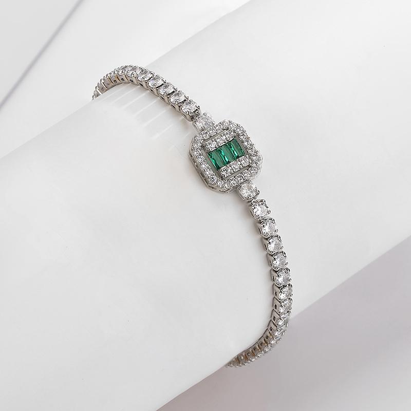 Simple Geometry Rectangle Zircon Charm Bracelets for Women Sliver Color Round Crystal Bracelet Luxury Bridal Wedding Zircon