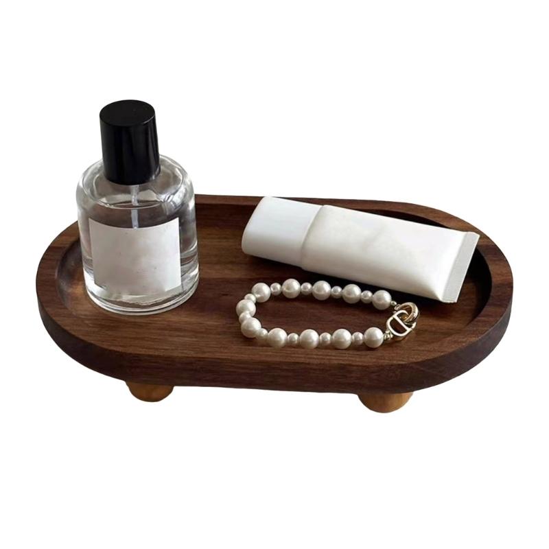 Wooden Vanity Organizers Jewelry Perfume Bottle Tray Wood Pedestal Stand Dish Household Decors For Bathroom And Bedroom