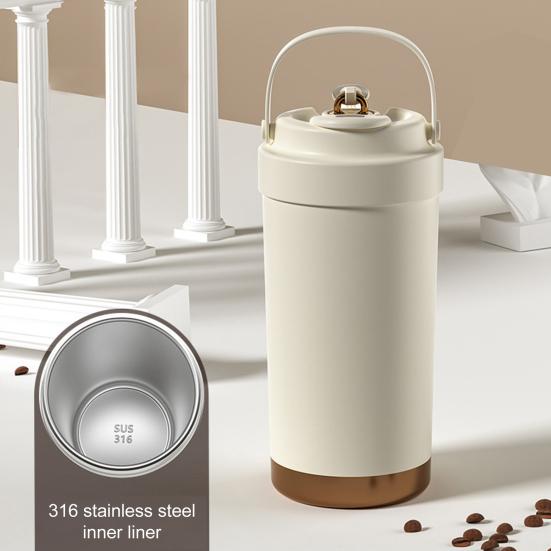 Stainless Steel Coffee Mug Double Wall Insulated Mug 500ml Large Capacity Ceramic Vacuum Flasks Reusable Home Drinkware with Straw