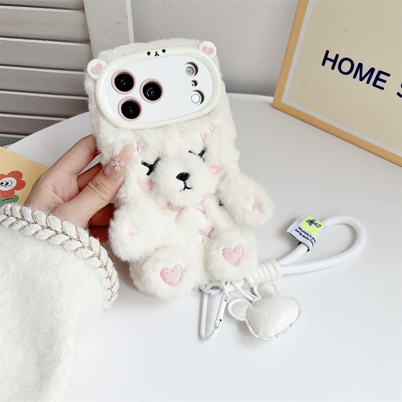 Luxusní 3D kreslený medvídek plyšový s šňůrkou Pouzdro na telefon Pouzdro na telefon Pro iPhone 17 Air 16 15 14 13 12 11 18 Pro Max Nárazuvzdorný kryt