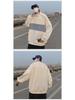 Retro Color Block Waffle Sweatshirt: Men's Half-Zip Polo Jacket for Spring and Autumn.