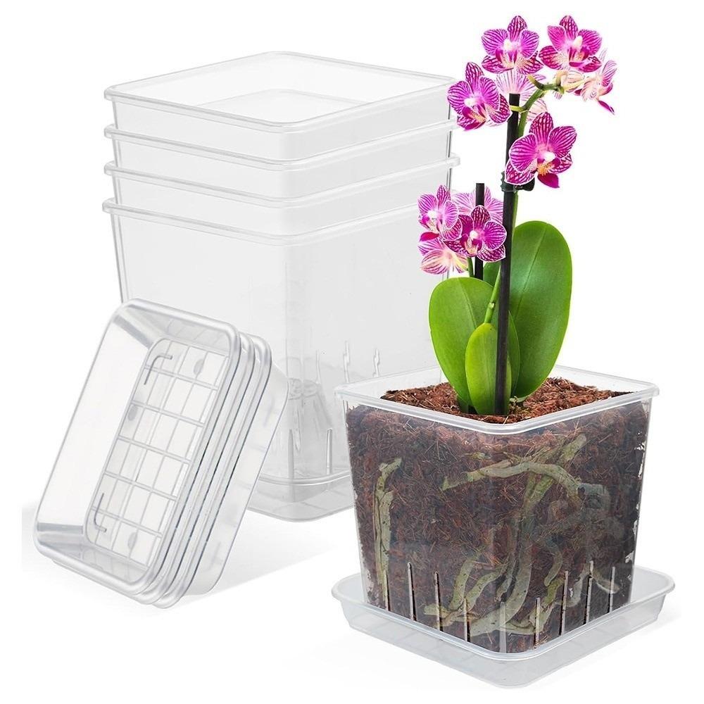 Square Clear Flower Pots Ventilated Drainage Holes Breathable Seedling Cups Indoor Orchid Growing
