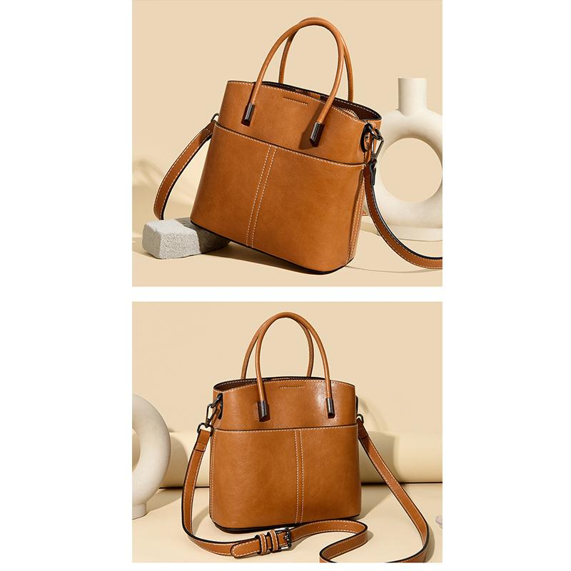 Oily Wax Leather Handbag Niche High-end Commuter Shoulderbag Female Large-capacity Messenger Bag