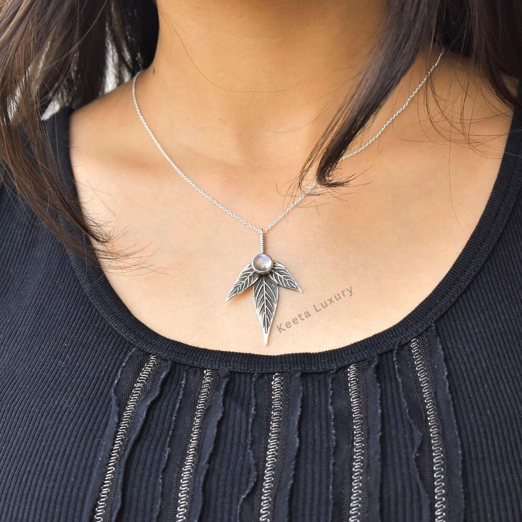 Nature Inspired Moonstone Necklace, Moonstone Leady Design Oxidized Necklace for Women, Birthstone Necklace, Bridesmaid Gift, Gift for Her
