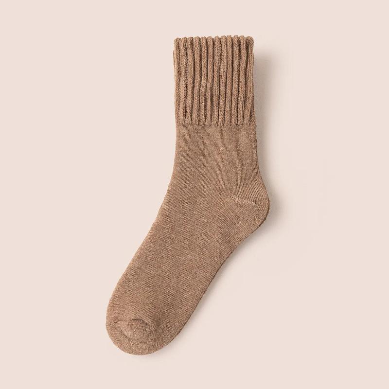 Autumn and Winter Socks: Men's Mid-calf Socks with Fleece and Thickening, Warm Men's Socks, Wide-mouthed Solid-colored Wool-looped Long Socks