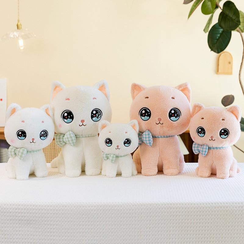 Plush Bowknot Cat Toy Cartoon Stuffed Animal Doll Room Decoration Kids Gift