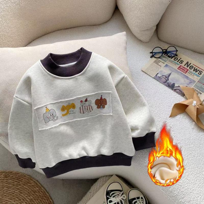 Boys Winter Fleece Lined Sweatshirt Warm One Piece Pullover With Patch For Kids 80