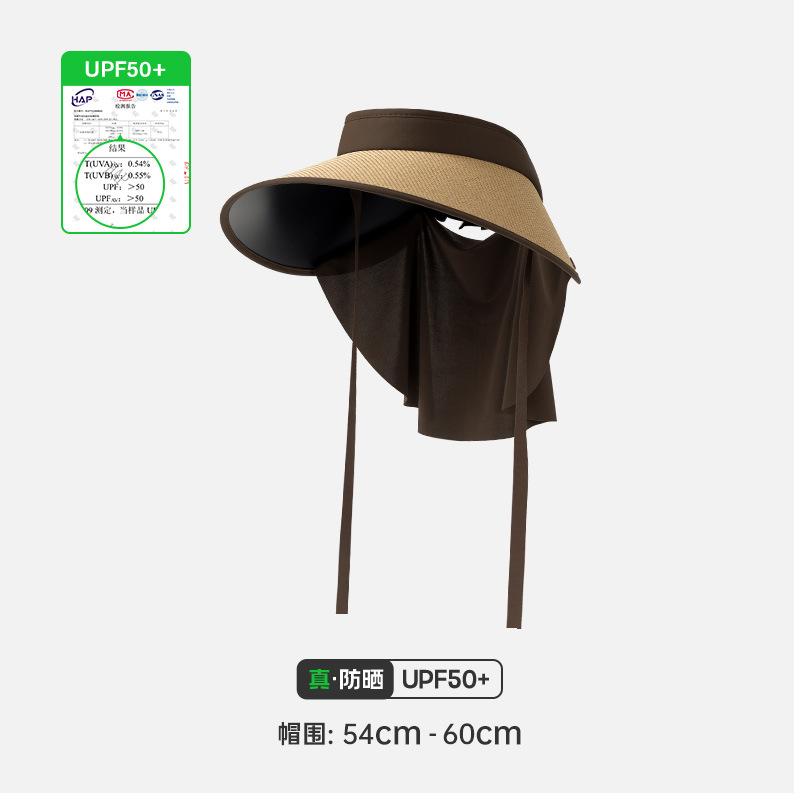 Extended Brim Sunshade Sunscreen Cap Women's Summer Protection Shawl UV Protection Cycling Straw Empty Top Sun Hat Foldable