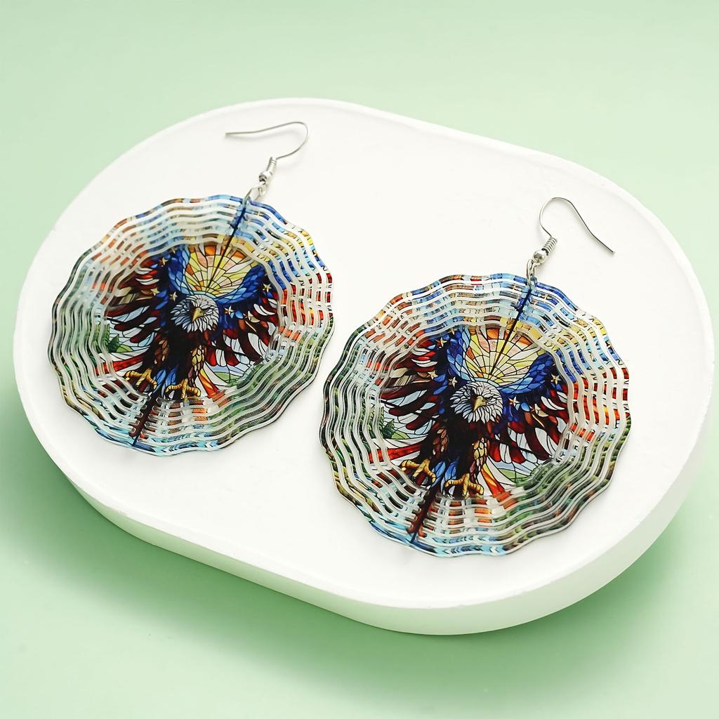 Women Colorful Eagle Round Acrylic Ear Drop Earring