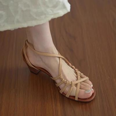 Fashion Fashion Retro Woman Shoes Summer New Round Toe Heels Simple Versatile Women's Roman Sandals Comfort Temperament Women's Sandals