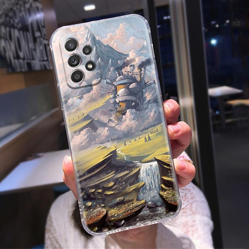 Průhledné pouzdro pro Samsung Galaxy A52 A51 A53 A72 A71 A73 A32 A31 A33 A22 A11 Pouzdro Kryt Miyazaki Hayao Anime Howl's Moving Castle