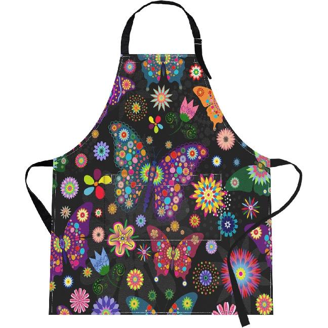 Britimes Butterfly Apron Floral Colorful Butterflies Flowers Aprons Kitchen Cooking Gardening for Women With Pockets