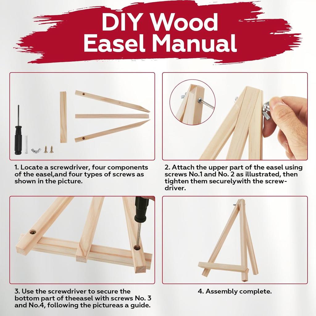 4 Pack 9 Inch Wooden Easel Stand, Portable A-Frame Tabletop Display Easel for Painting, Canvas, Signs,Photos, Art Easel for Kids, Students,