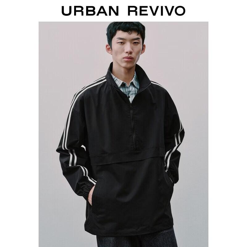 UR2026 Men s Stand Collar Colorblock Stripe Oversized Shirt S
