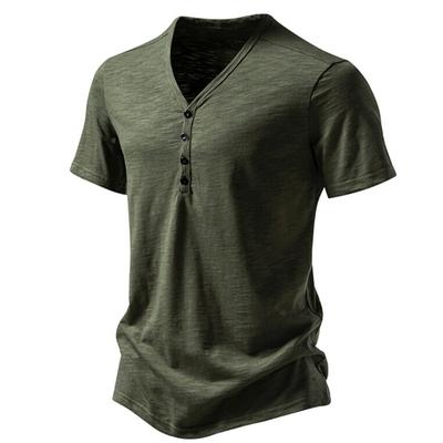 Men's Henley Collar T Shirts Summer Casual Solid Color Short Sleeve T Shirt  High Quality Tops