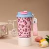 500ml Tragbarer Hochwertiger Wassertrinkbecher mit Leopardenmuster und Trageseil Mini-Autobecher 304 Edelstahl Isolierbecher