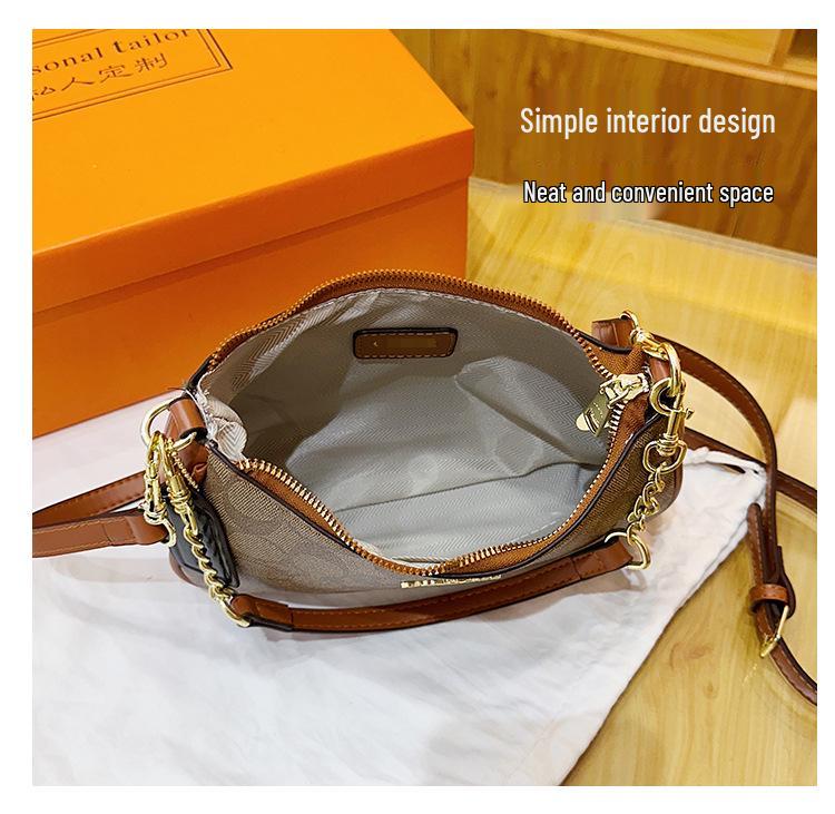 Women's Classic Versatile Crescent Crossbody Bag with Chain Print