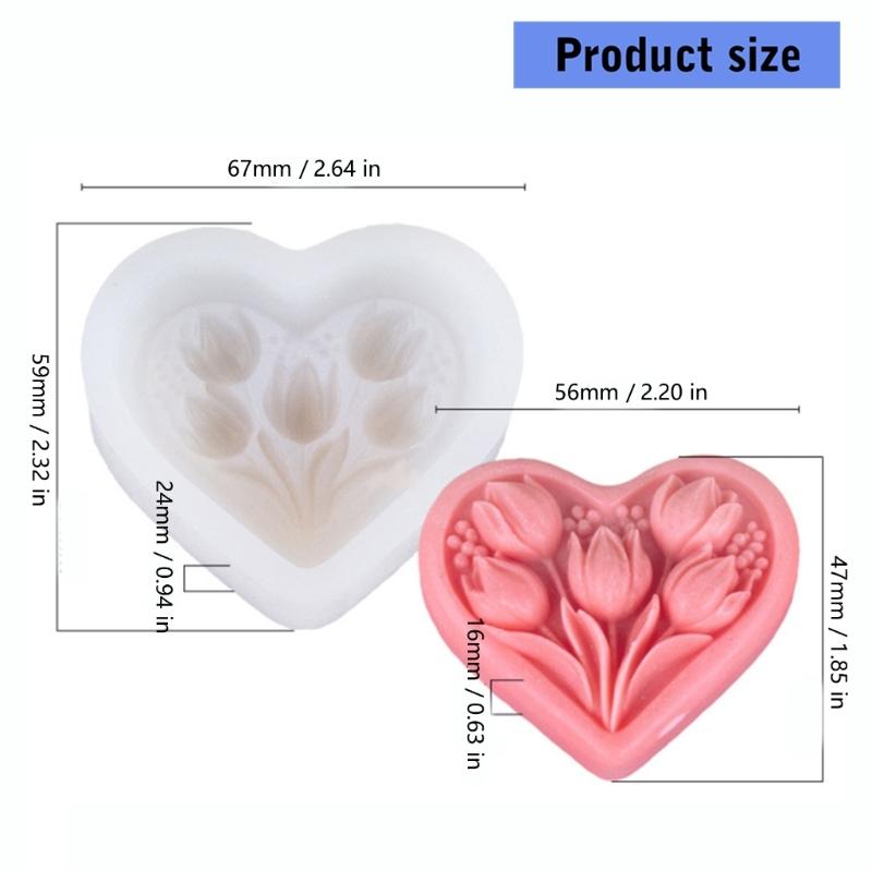 Silicone Heart Shape Molds Handmade Candle Moulds with Dried Flower and Glitters for Resin Crafts and Candle Creations