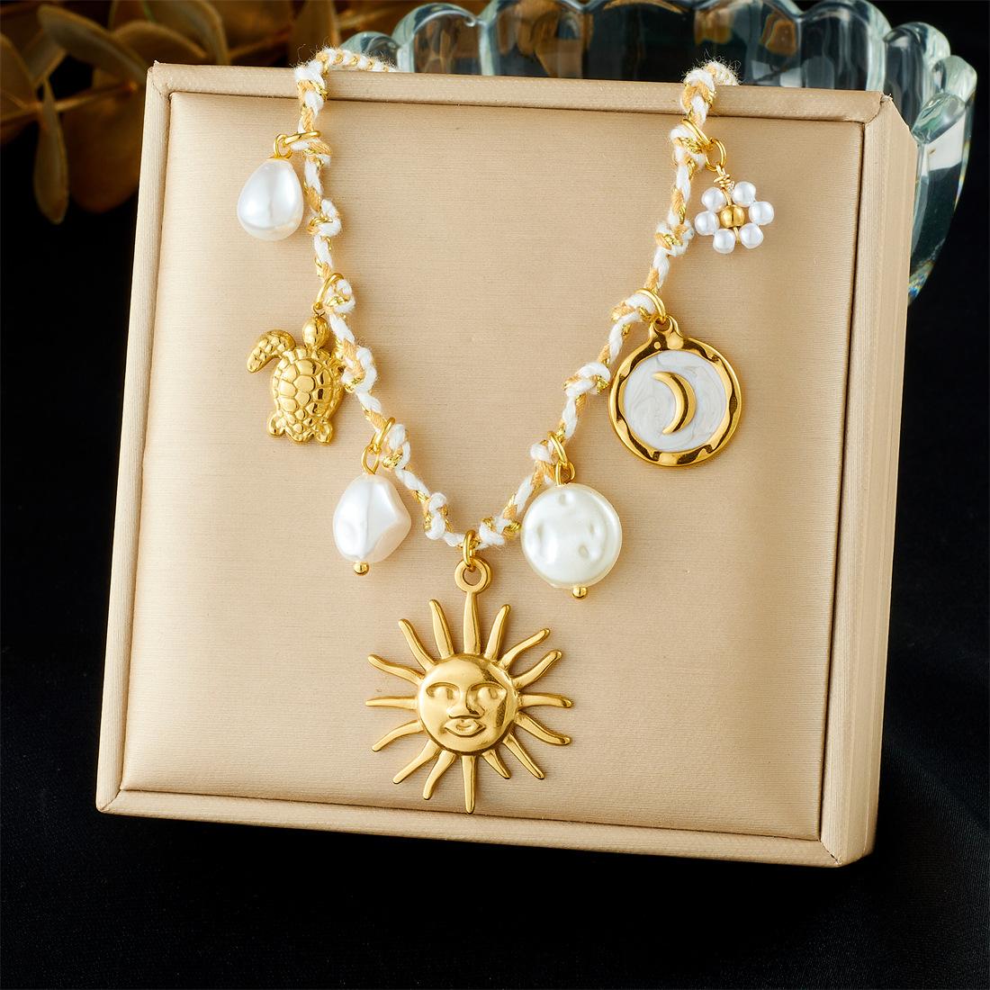 Ocean Themed Necklace for Women Starfish Shell Turtle Pendant Trendy Sea Creature Charm Jewelry