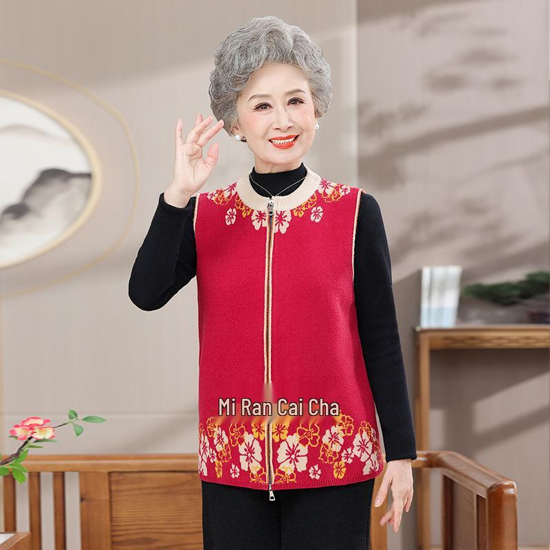 Grandma s Autumn/Winter Stylish Short Zipper Vest for Middle-Aged & Elderly Women - Elegant Knit Cardigan Top 4XL (135-145 jin)
