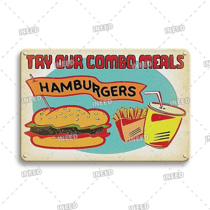 Burger Sign Best in Town 100% Beef BBQ Vintage Decor Hotdogs Kitchen Decorations Wall Plaque Retro Decor Vintage Food Sign