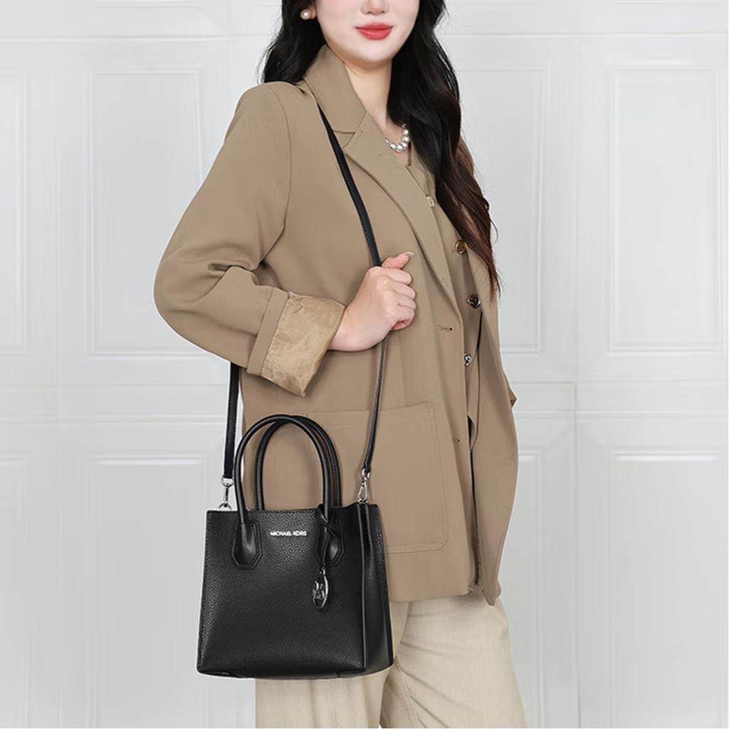 Michael Kors MK Silver Buckle Logo PVC Crossbody Handbag Women Handbags Black 35F3SM9M2L-BLACK