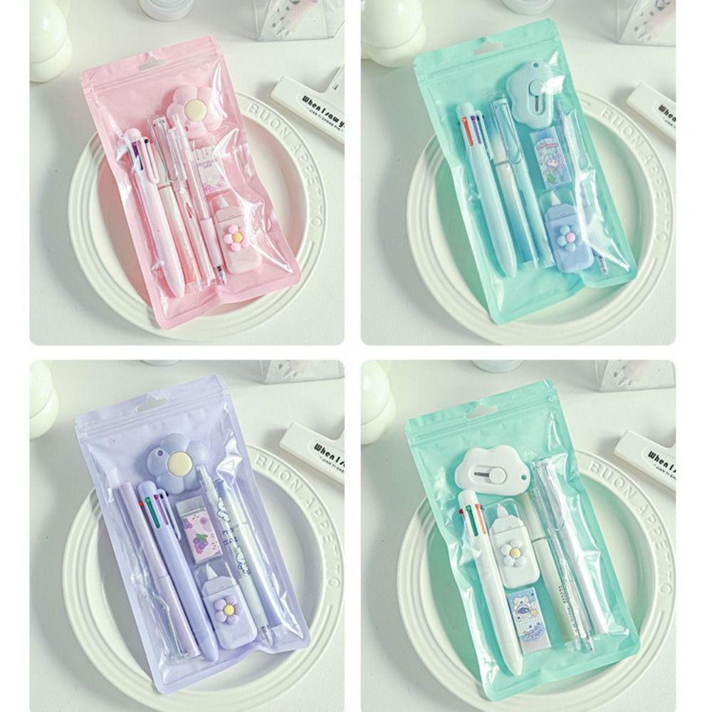Correction Tape Pencil Eraser Highlighter Ballpoint Pen Set Cute 6-in-1 Stationery Set  Kids Gift