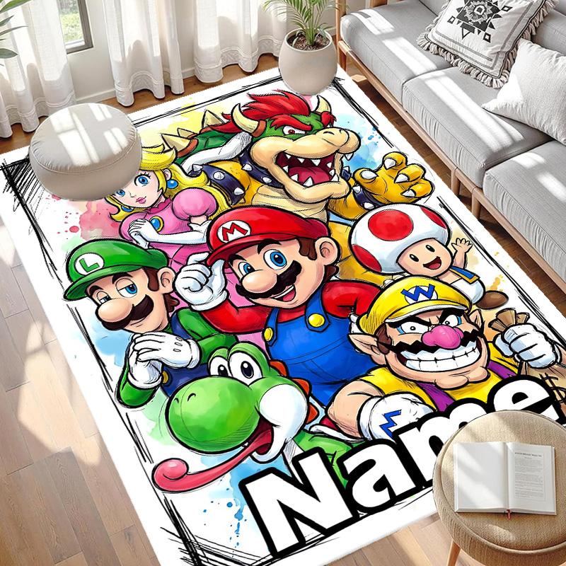 Custom Name Personalized Super Mario Print Carpet, Versatile Home Decor Rug, for Playroom, Apartment, Balcony, Entryway, Hallway Gift