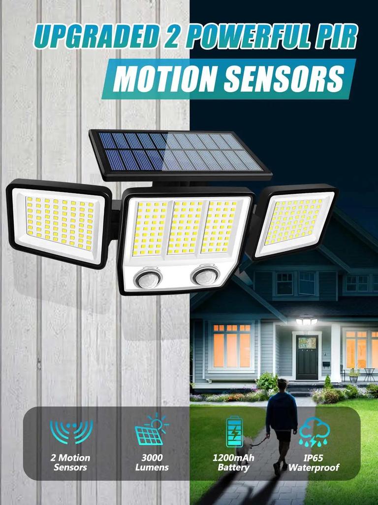 Solar Outdoor Lights 236 LED Super Bright Motion Sensor Outdoor Lights with 2 Sensors IP65 Waterproof Solar Flood Lights