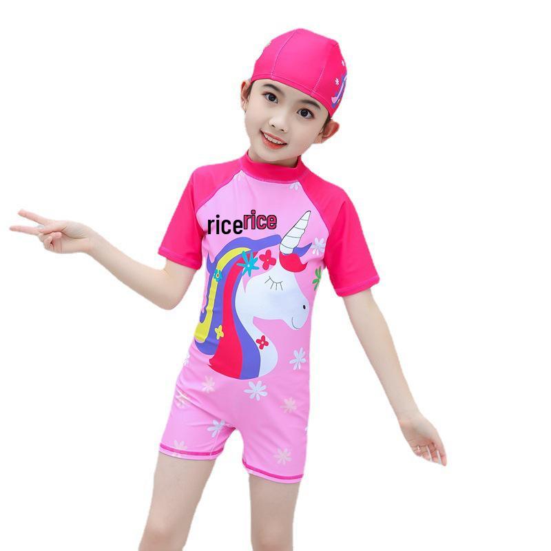 Girls' Quick-Dry One-Piece Swimsuit with Sun Protection for Toddlers and Kids