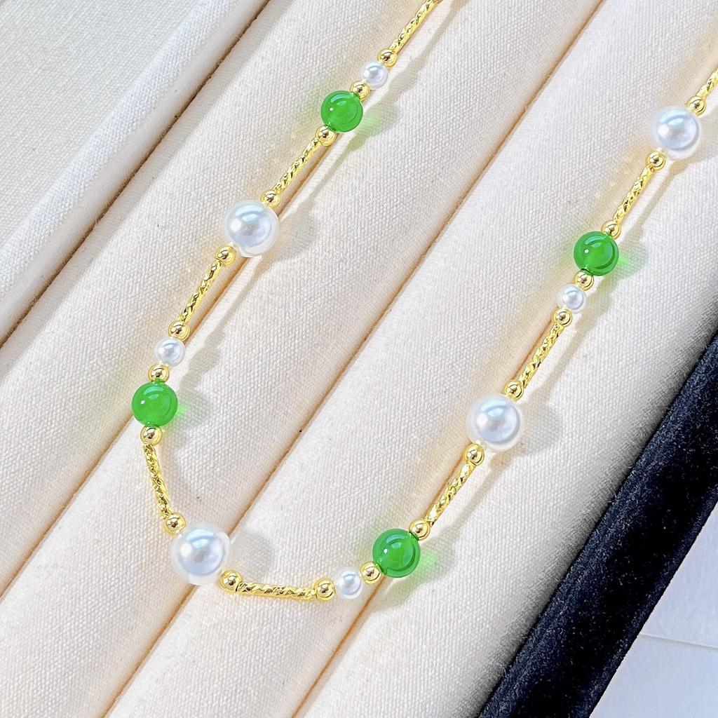 Vintage High Quality Strong Light Artificial Crystal Natural Chalcedony Necklace Collarbone Chain Sweater Chain