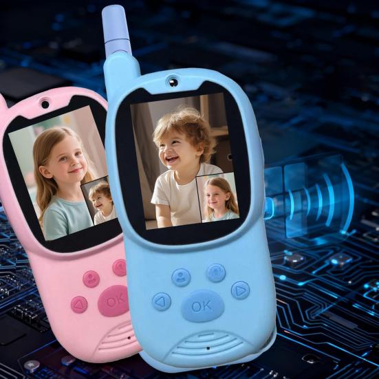 2 Stück Kinder Video-Intercom Spielzeug mit Bildschirm Große Reichweite Handheld Drahtloses Interphon mit Stimmeffekten Innen Außen Jungen Mädchen 2-Wege-Funkgerät Spielzeug