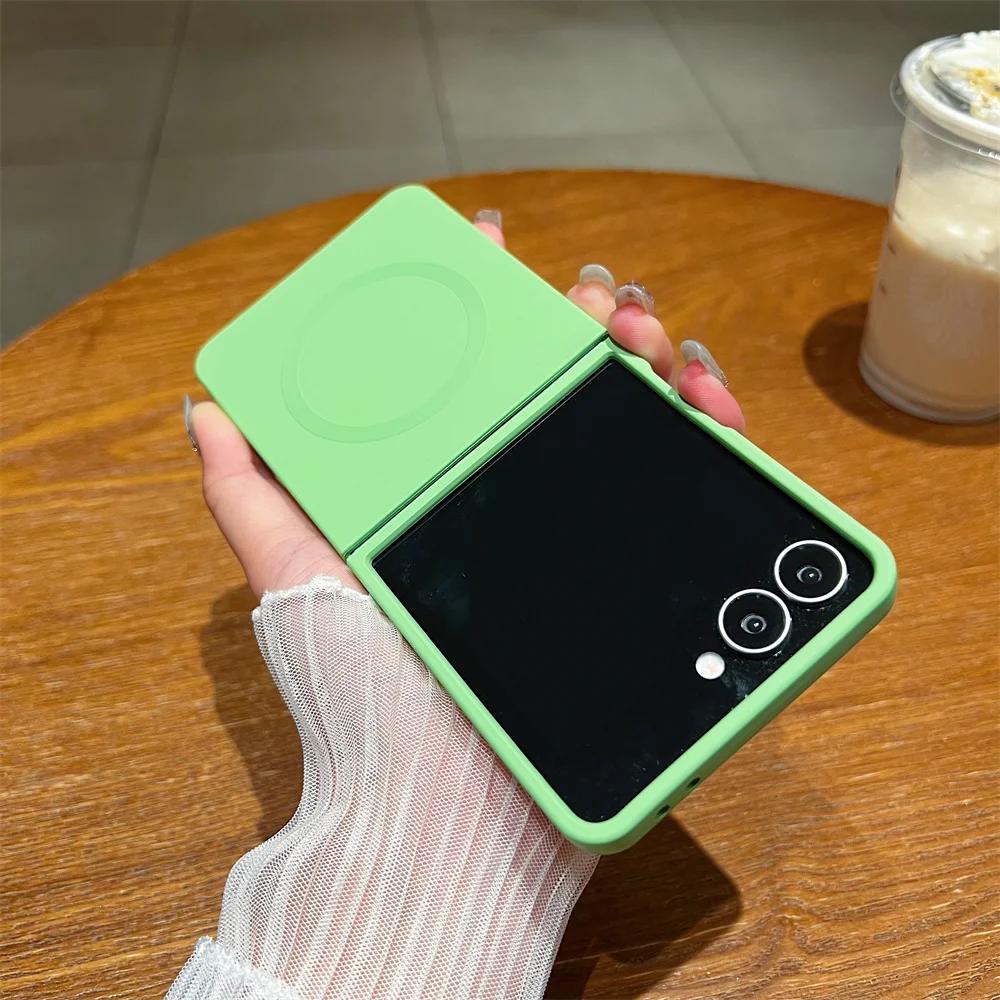 Liquid Silicone Soft Magnetic Phone Case for Samsung Galaxy Z Flip 7 FE 6 5 4 3 5G Wireless Charging Shockproof Protection Cover