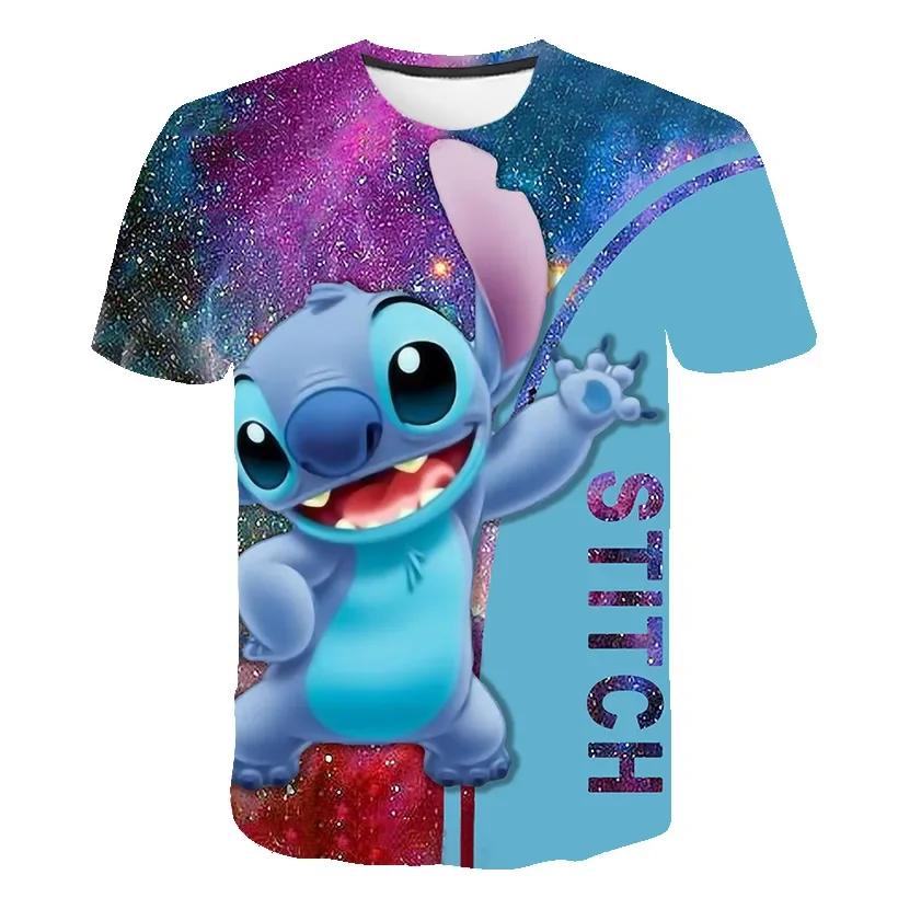 

2026 Summer Disney Children Boys Stitch 3d Print T-Shirts Kids Stich Tops Tees Cartoon Street Casual Kids Clothes Old T-Shirts 160