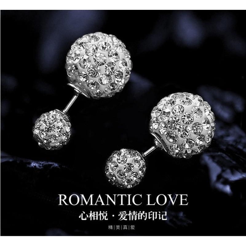 Fashion Korean Style Double Sized Rhinestone Ball 925 Pin Stud Earrings